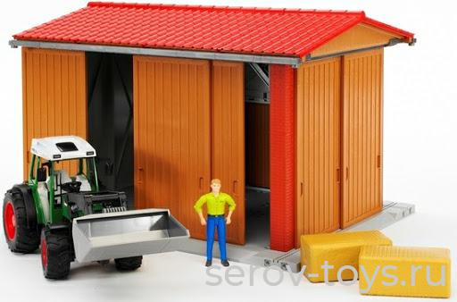 Гараж 62-620 для транспорта + трактор с погрузчиком+фигурка