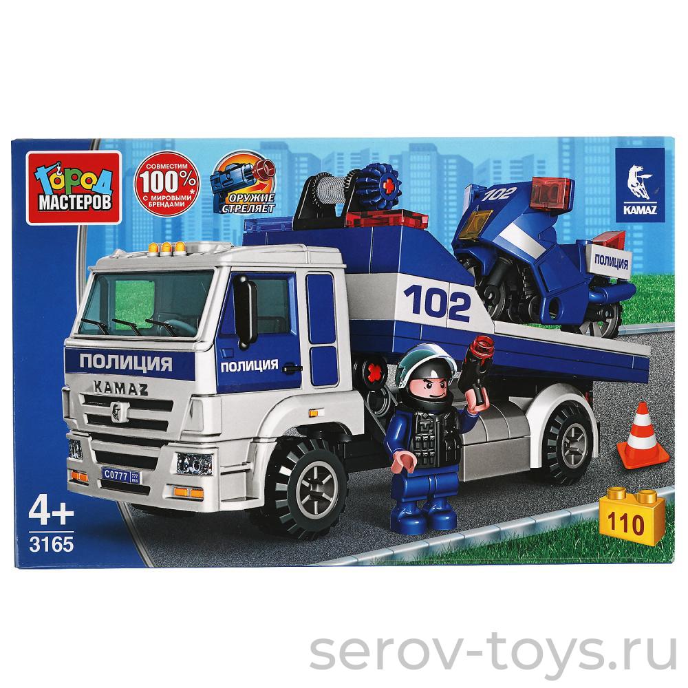 Конструктор Город мастеров 3165 Камаз Полицейский эвакуатор с мотоциклом110дет