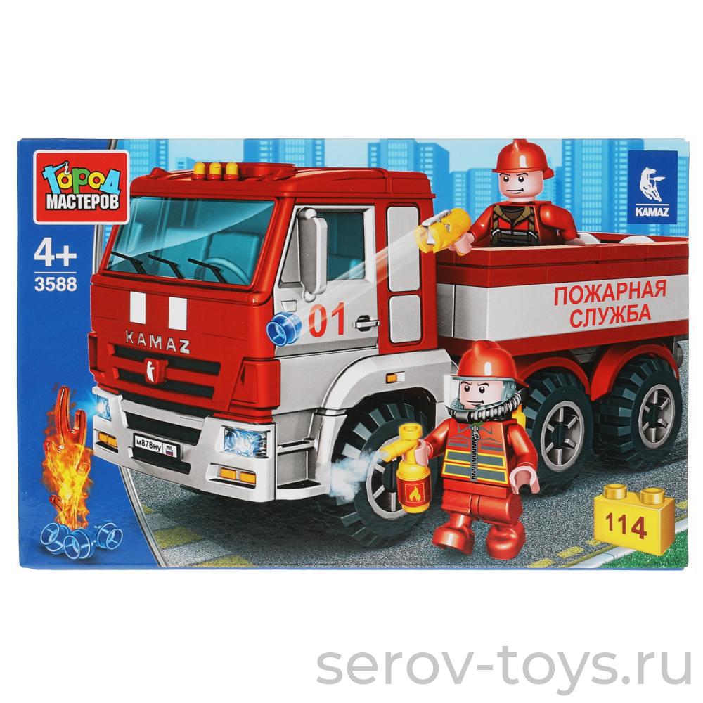 Конструктор Город мастеров 3588 Камаз бортовой с пожарниками 114 дет