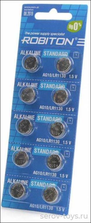 Элемент питания  AG10 LR1130 Robiton R-AG10-0-BL5 Standard BL5 5шт алкалин на листе