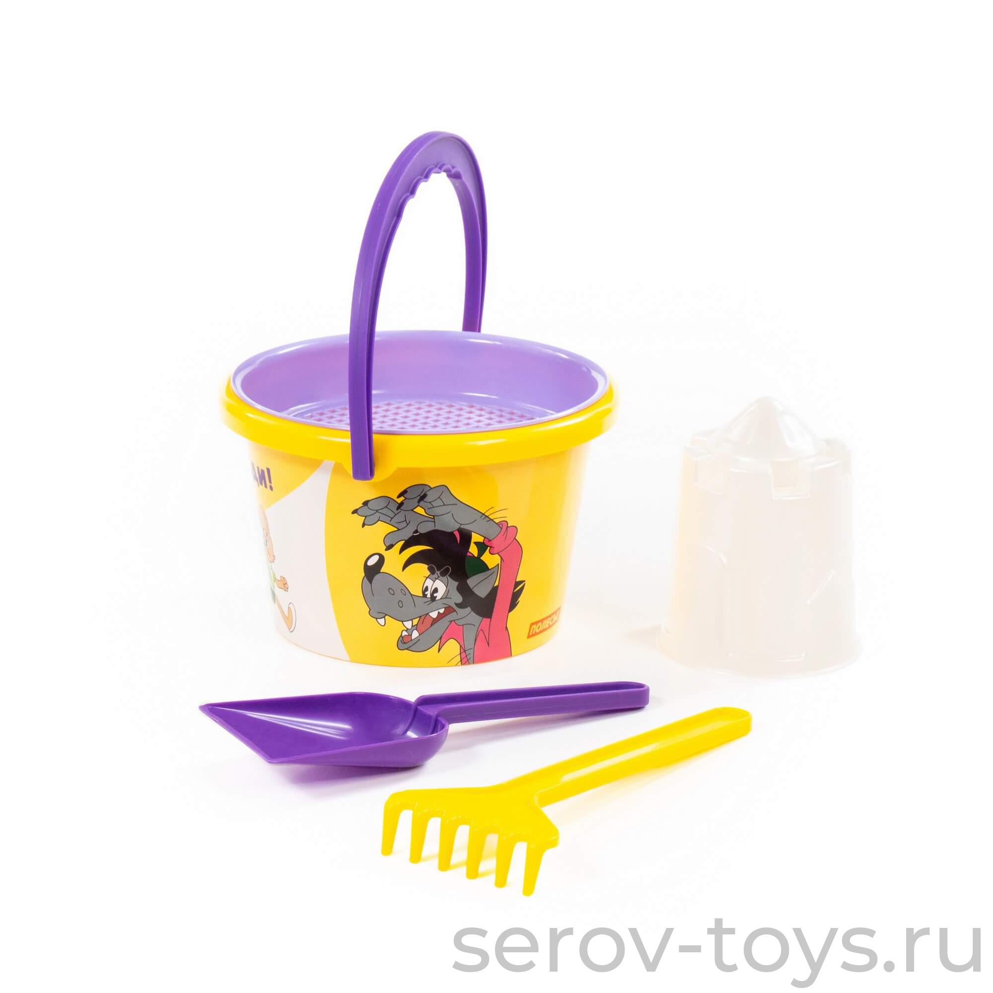 Песочный набор Ну,погоди! №4 (ведро,сито,лопатка,грабли,формочка) 83241 ПОЛЕСЬЕ