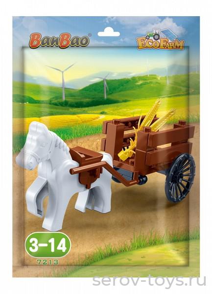 Конструктор БанБао 7213 Лошадка с повозкой в пакетике, 27 деталей,11.5x16см