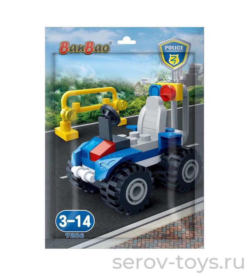 Конструктор БанБао 7206 Полицейский джип в пакетике, 34 детали,11.5x16см