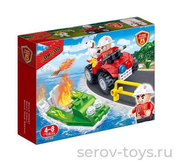 Конструктор БанБао 7118 Пожарный джип, 62 детали, 19х14х4см