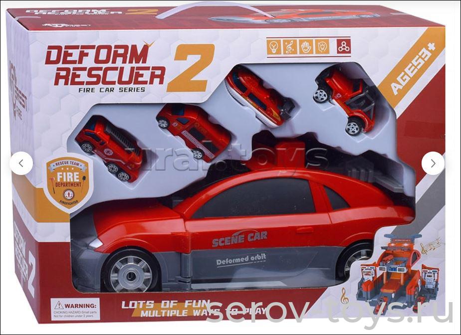 Машина -парковка 8803 Пожарная с набором машин свет звук в кор (китайская озвучка)