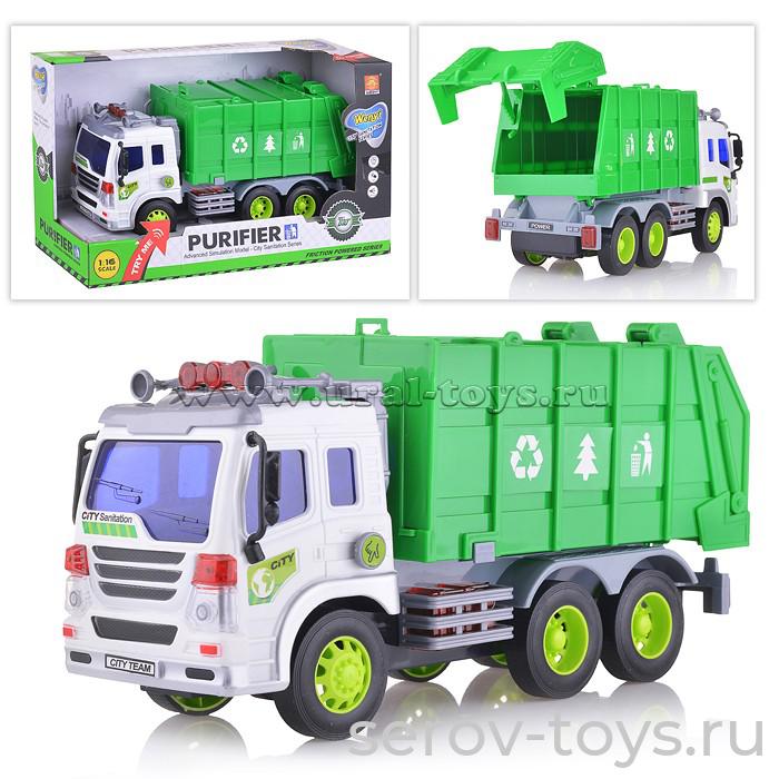 Машина инерц 1:16 WY307S Мусоровоз (зелёная) свет звук Wenyi