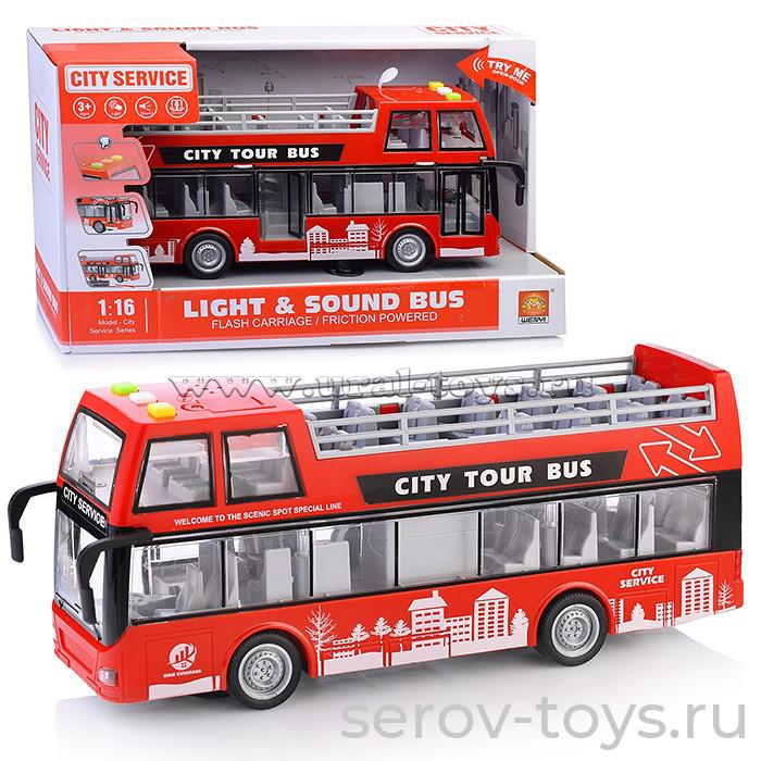 Автобус 1:16  WY916A Рейсовый двухэтажный Красный свет звук Wenyi