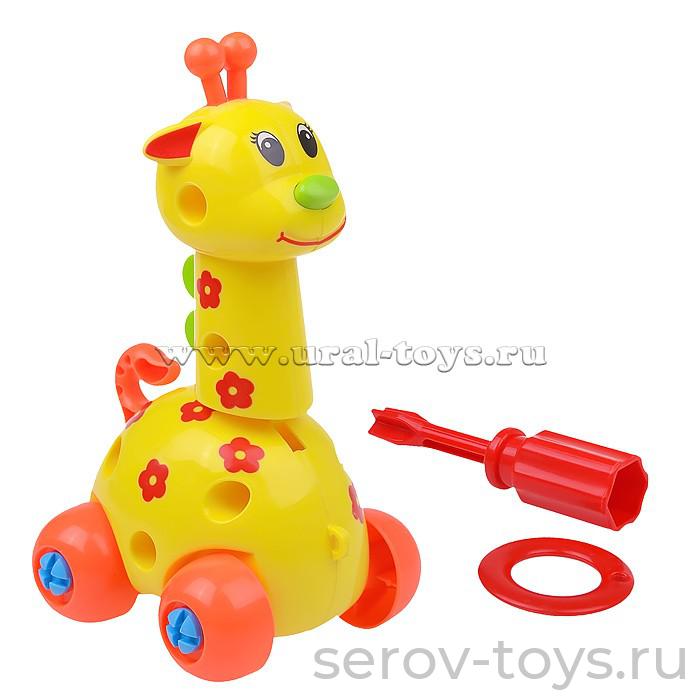 Конструктор 1284 Жираф- каталка с отверткой  в пак.
