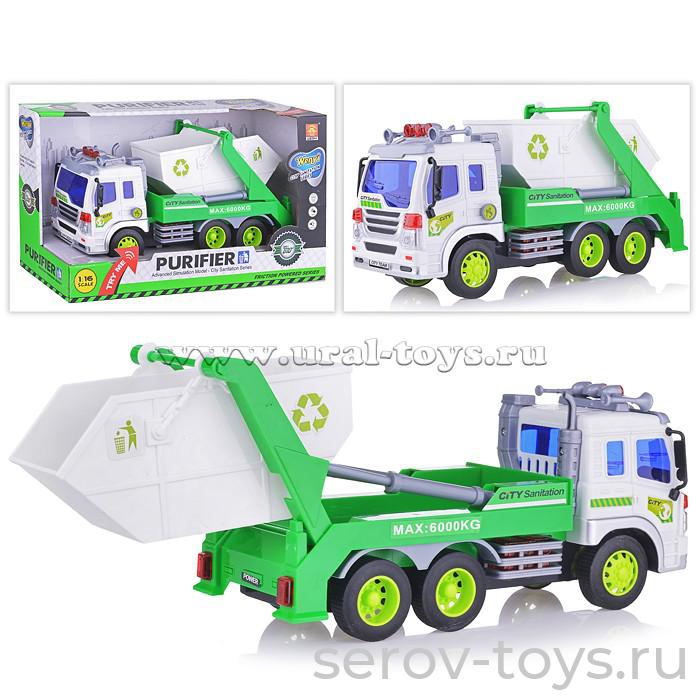 Машина инерц 1:16 WY308S Мусоровоз контейнеровоз свет звук Wenyi