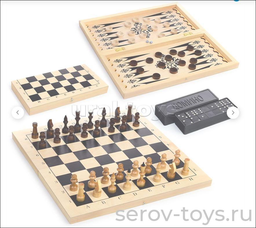 Шахматы обиходные 02-73 деревян лакиров+шашки+нарды+домино с деревянной доской 415*215мм MPSport