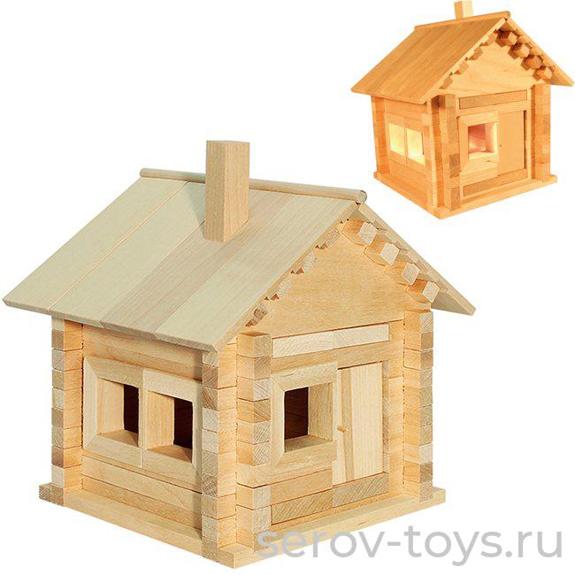 Конструктор дерев. Избушка теремок с электропроводкой 106 дет К582э Pelsi
