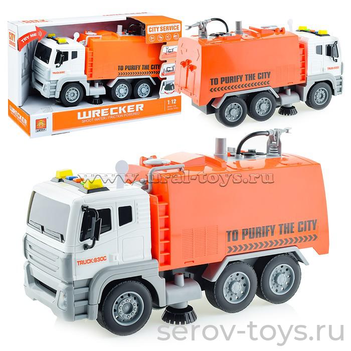 Машина инерц 1:12 WY830C Спецтехника Уборочная ( оранжевая) свет звук Wenyi