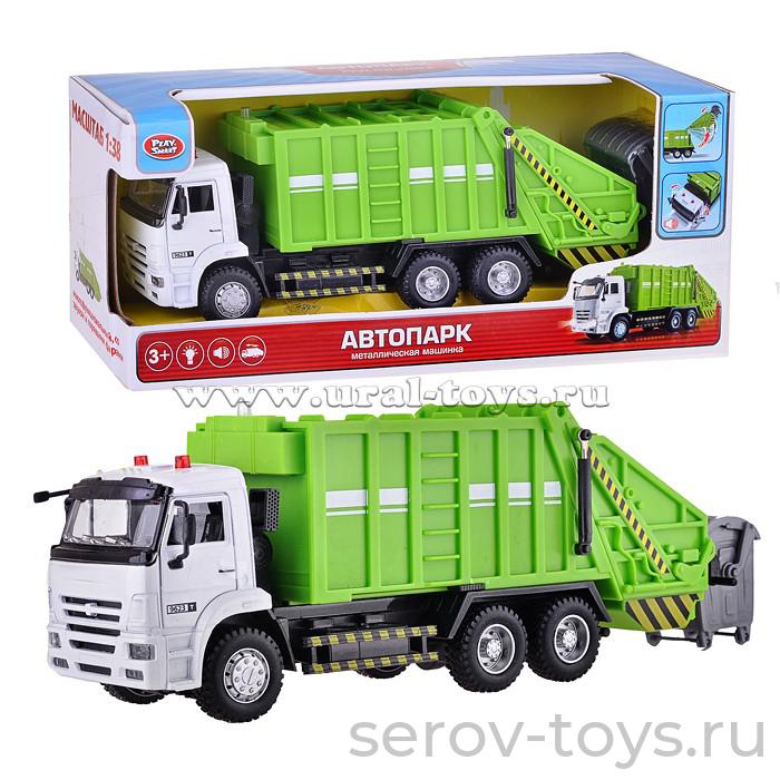 Машина 9623А  Мусоровоз мет, инерц, звук свет зеленая