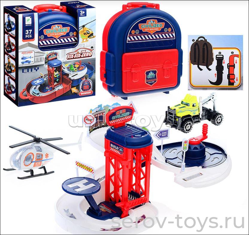 Парковка 660-A335 с  машинками и вертолетом в чемодане six-six-Zero