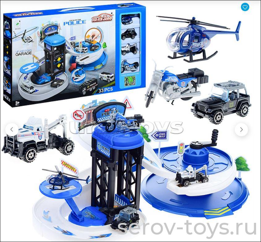Парковка Полиция 660-A336 с  машинками и вертолетом в кор six-six-Zero