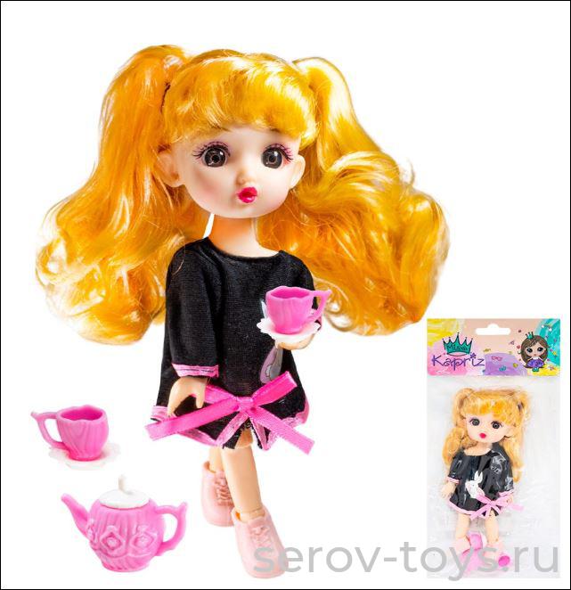 Кукла Малышка MKDH2326-4 с чайной парой 15см в пак Miss Kapriz