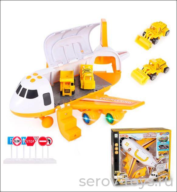 Самолет грузовой 660-А289 Инженерный с машинами ( меняет цвет) с дымом свет звук в кор six-six-Zero