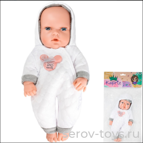 Пупс MK2312K-BC 30 см в комбинезоне белом в пак Miss Kapriz