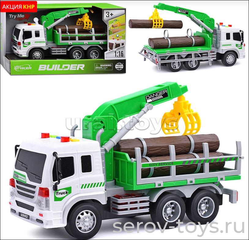 Машина инерц 1:16 WY300E Лесовоз Зеленый свет звук Wenyi