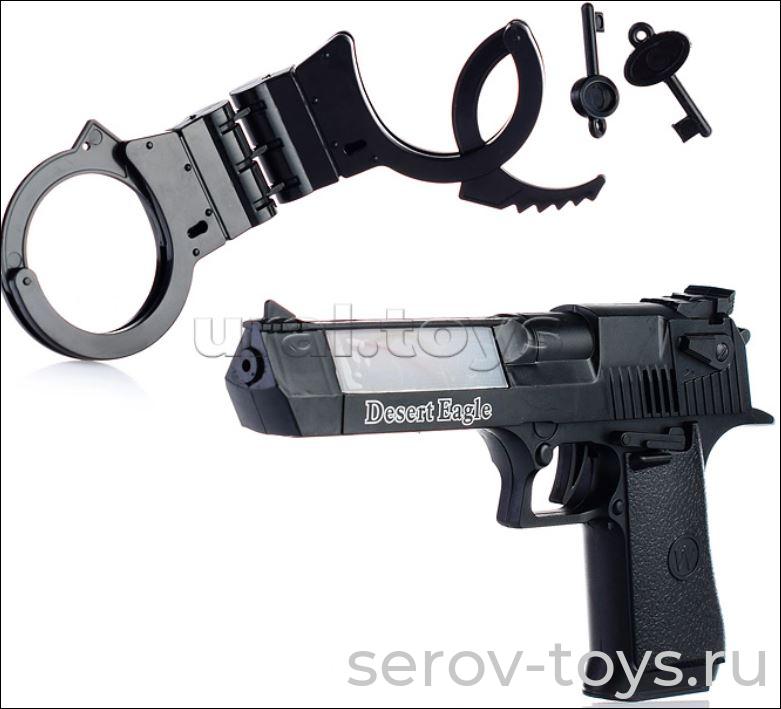 Пистолет с наручниками HY091C с лазером озвуч в пак