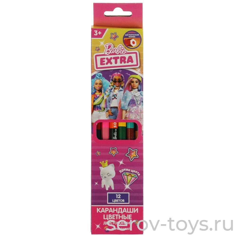 Карандаши цветные Барби CPT6-65348-BRB Barbi Extra трехгранные двусторонние 12 цветов в кор Умка