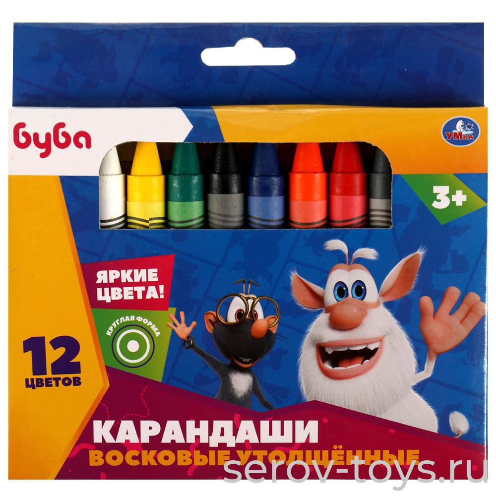 Карандаши восковые WC12-64055-BU Буба утолщенные 12 цветов в кор Умка