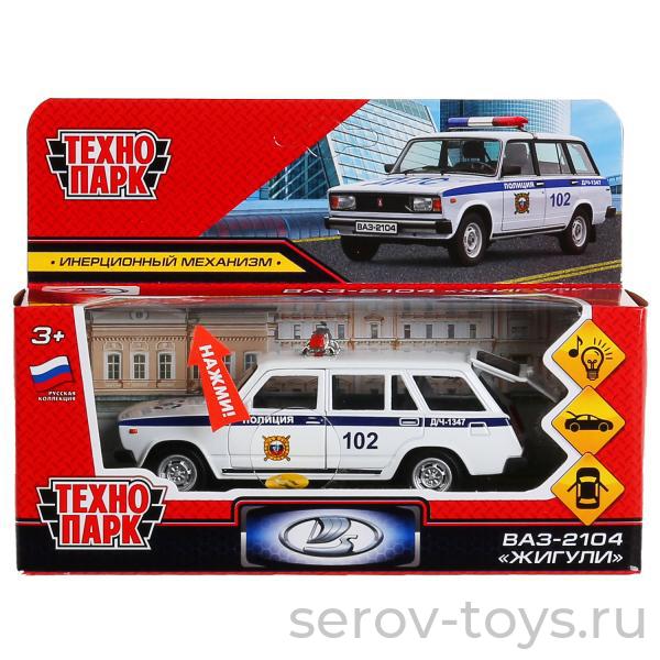 Модель Технопарк ВАЗ 2104 Жигули 2104-12SLPOL-WH Полиция свет звук в кор
