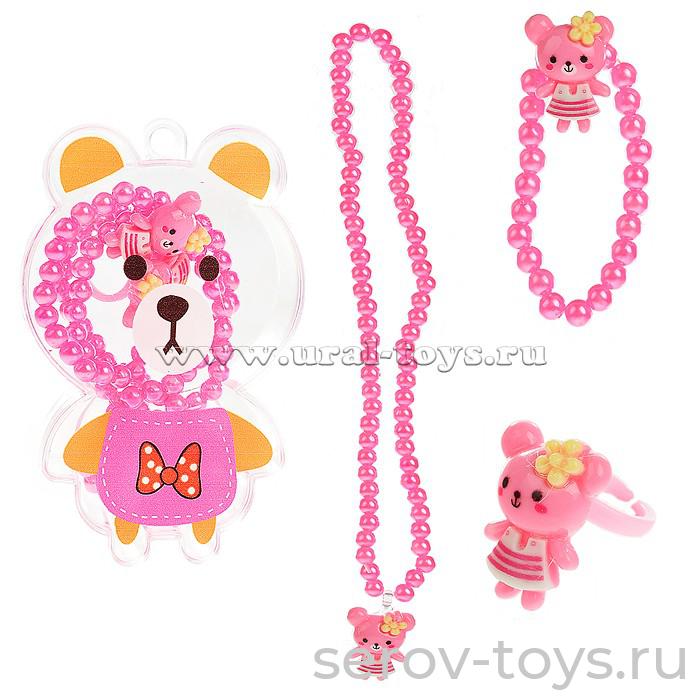 Набор украшений A039-3 Бусы, браслет и кольцо в футляре Мишка