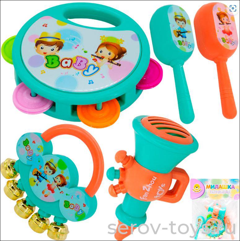 Набор муз инструментов Милашка 733A-138YS с бубном в пак 5 предметов Levatoys