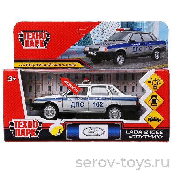 Модель Технопарк LADA 21099 Спутник 21099-12SLPOL-SR Полиция серая свет звук в кор