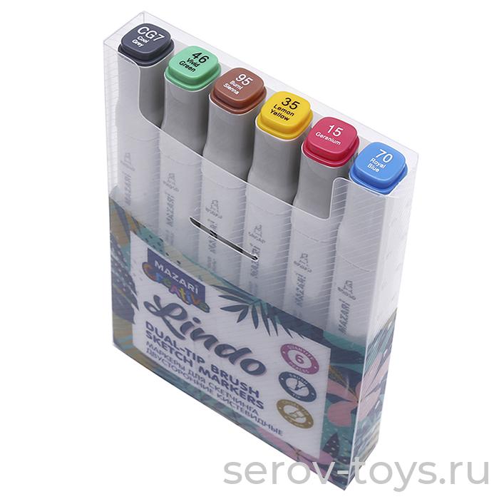 Набор маркеров для скетчинга двусторонние LINDO M-15104-6 6 цветов