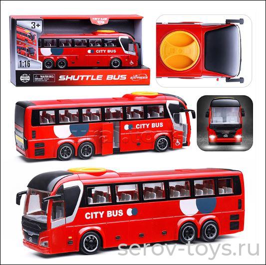 Автобус 1:16  WY1107B Туристический Красный свет звук , повор.колеса Wenyi