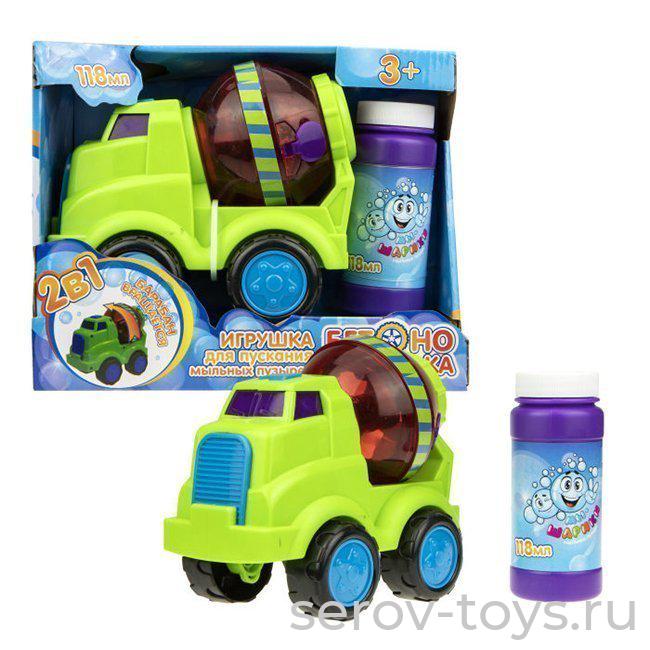 Мыльные пузыри Т17286 Бетономешалка 118мл на бат 1toy (15.07.2023 Истек срок годности,  мыльные пузыри в подарок 2*60мл)