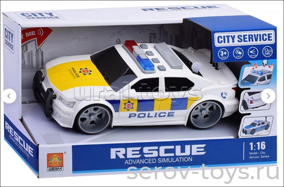 Машина инерц 1:16 WY620D Полиция Белая багажник открывается свет звук Wenyi