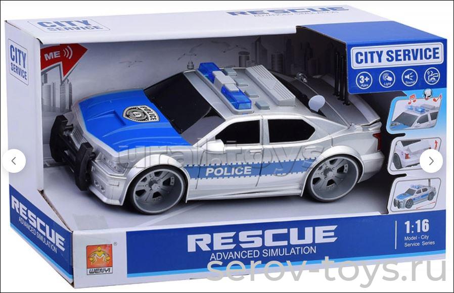 Машина инерц 1:16 WY620B Полиция Белая багажник открывается свет звук Wenyi