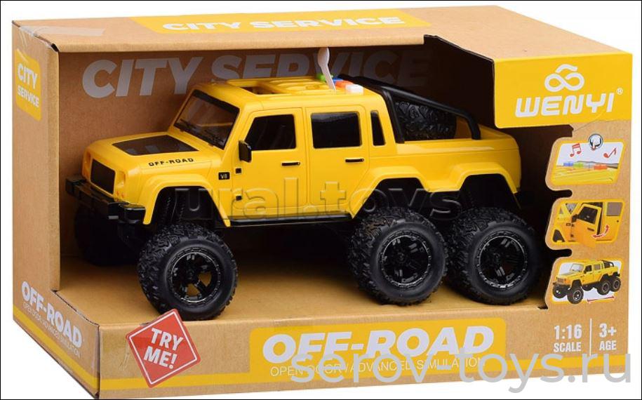 Машина инерц 1:16 WY480B Пикап Желтый двери открываются свет звук Wenyi