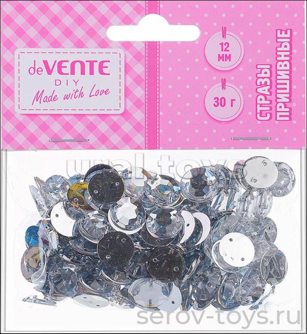 Стразы пришивные 8002397 Круглые акриловые 12мм 30г Микс в пак deVENTE
