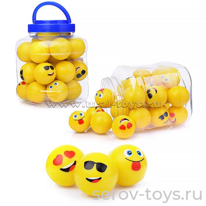 Мяч-попрыгун 00-1258 Смайлы 45,5мл желтый 25шт в банке