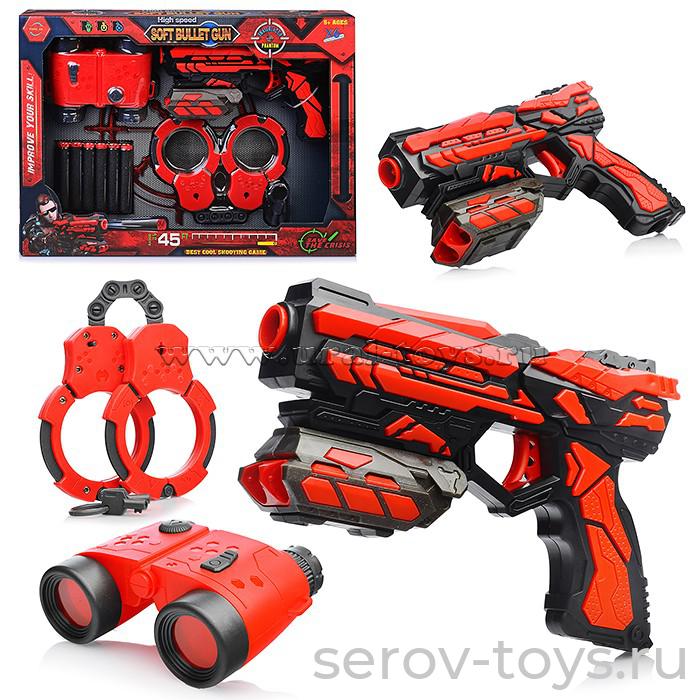 Бластер+бинокль+наручники FJ917 Спецагент с безопасными пулями механ в кор Feng Jia++