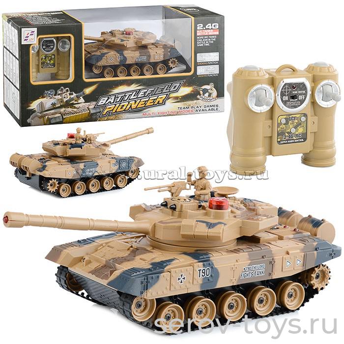 Танк T-90 р/у 778-3 с фигуркой солдата и дымом на аккумм USB зарядка в кор
