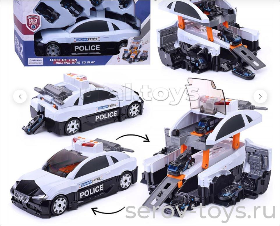 Машина-трансформер-парковка 8801 Полиция с набором машин свет звук в кор (китайская озвучка)