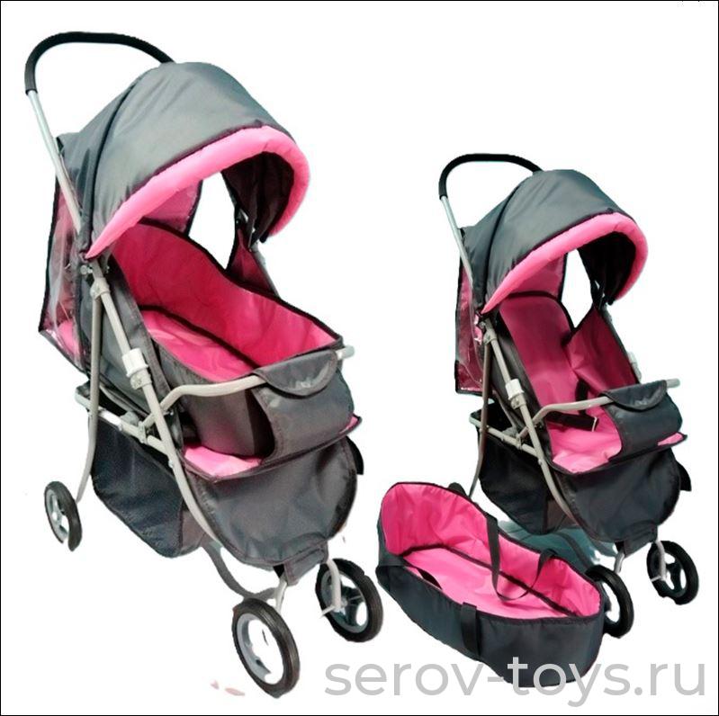 Коляска д/кукол трансформер графит/розовая КР-250 Стройтехсервис