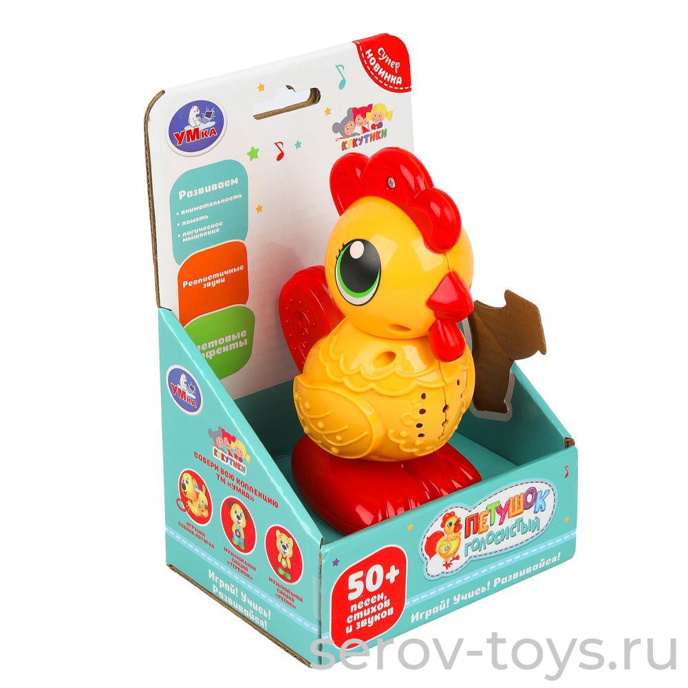 Музыкальная игрушка Кукутики HT1046-R (72) Петушок голосистый на бат в кор Умка