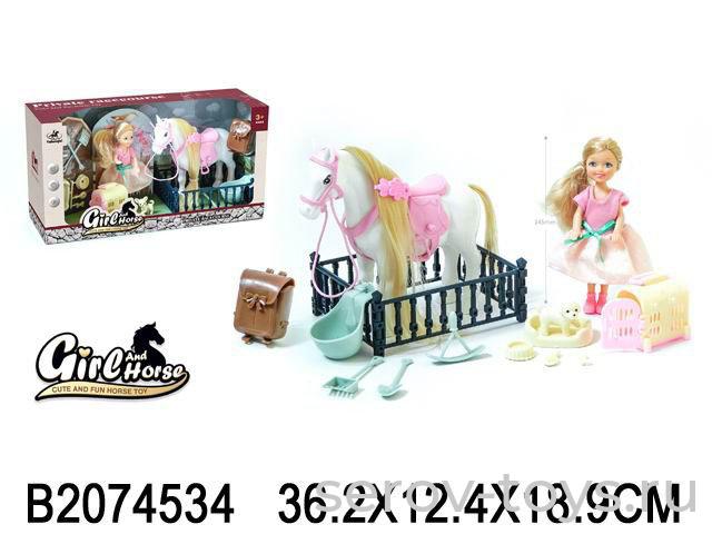Кукла 686-821 с лошадью в загоне с аксесс в кор