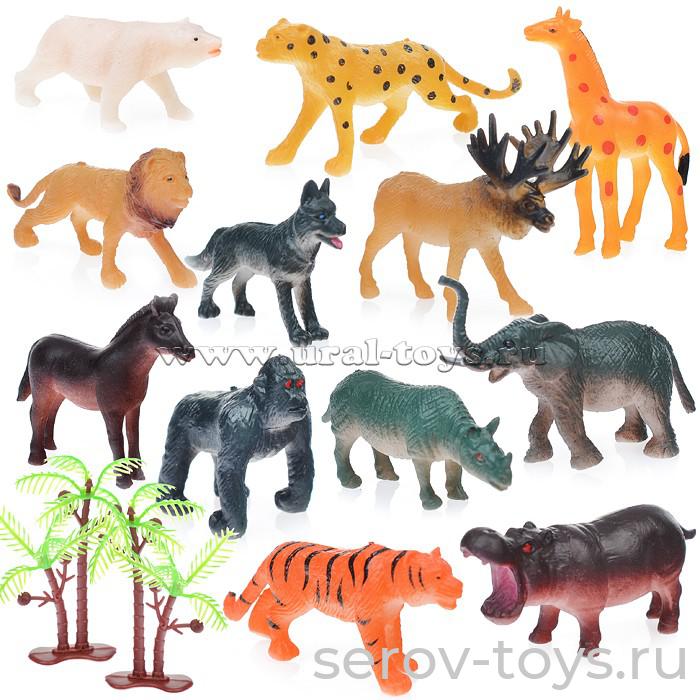 Набор диких животных  HK808-1 с пальмами 12шт в пак