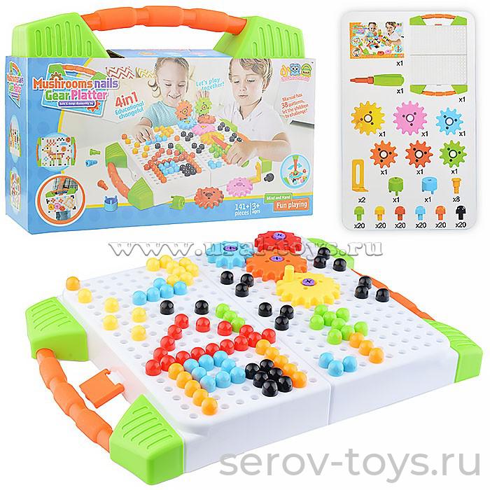 Конструктор-мозаика U045214Y 4 в 1 с отверткой на бат 141 дет в чемодане