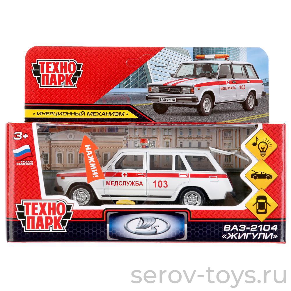 Модель Технопарк ВАЗ 2104 Жигули 2104-12SLAMB-WH Скорая свет звук в кор