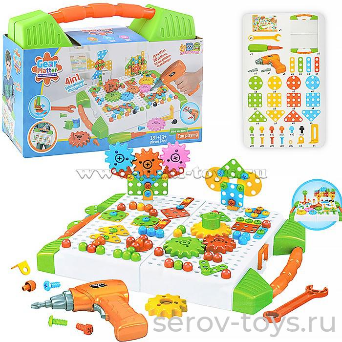 Конструктор-мозаика U045215Y с шуруповертом на бат 254 дет в чемодане (УЦЕНКА 30% 15.07.2023 за брак упаковки)