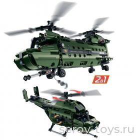 Конструктор 0709-012 Комби Военный вертолет 393 дет 2 в 1 Mioshi