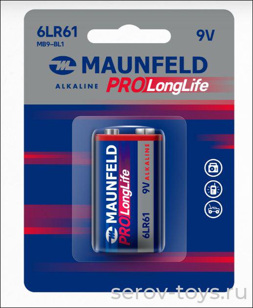 Элемент питания 6F22 (крона) MAUNFELD PRO Long Life алкалиновые